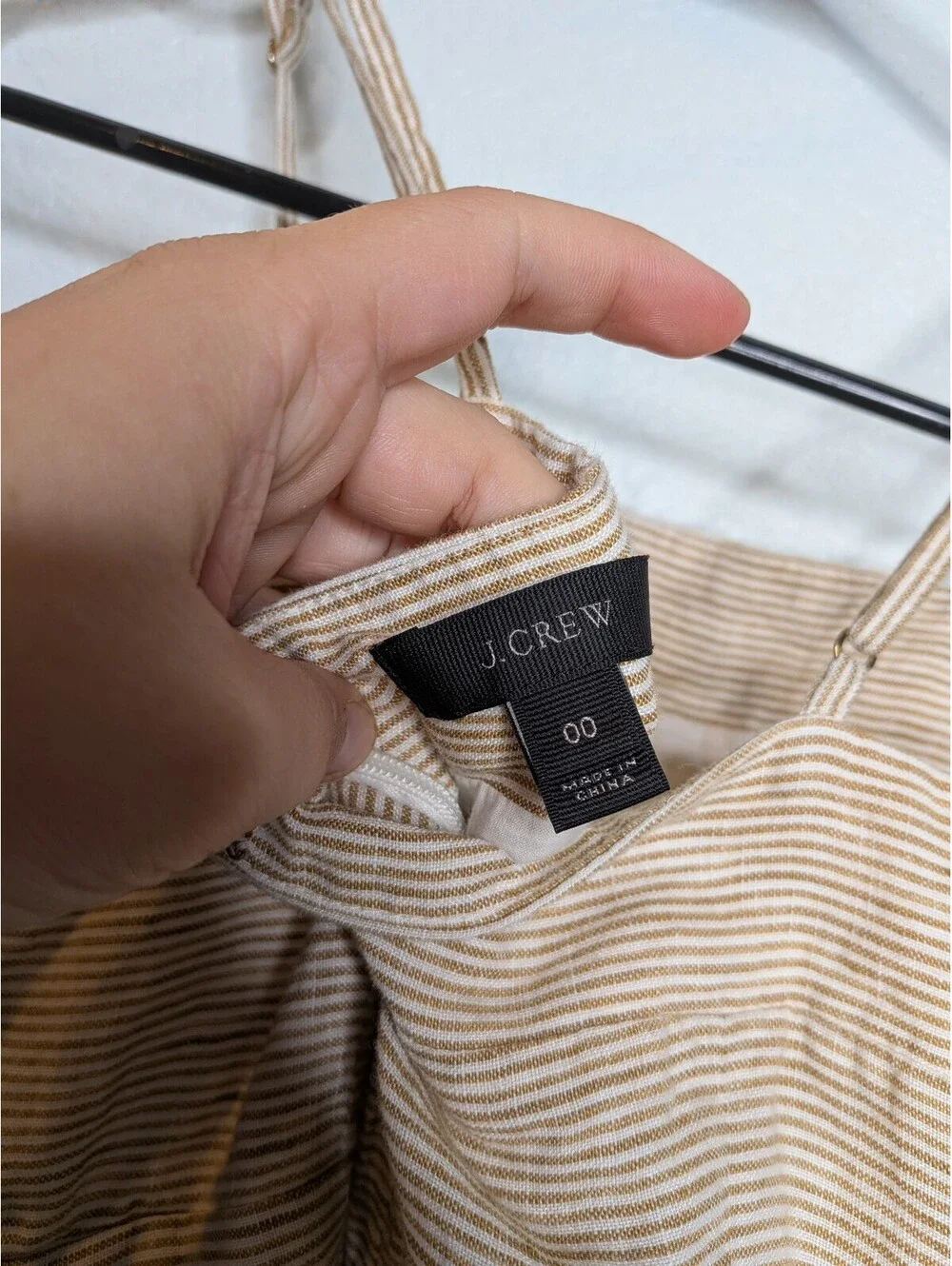 J.Crew Beige Striped Linen Wide Leg Jumpsuit Size 00